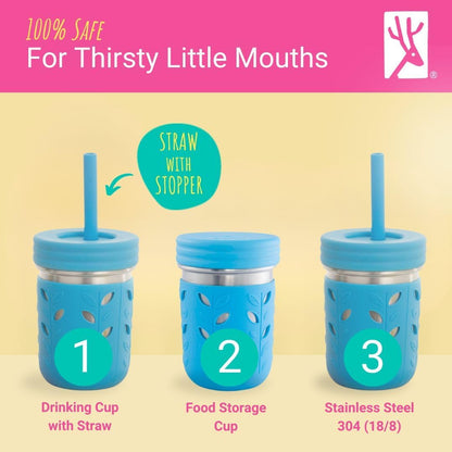10oz Stainless Steel Kids + Toddler Drinking Cups The Original Mason Jar with Sleeves + Lids Silicone Straws Smoothies