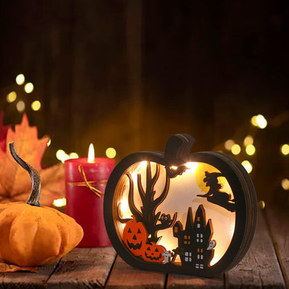 Wooden Table Sign Light Up Pumpkin Table Centerpiece Topper for Halloween Table Top Party