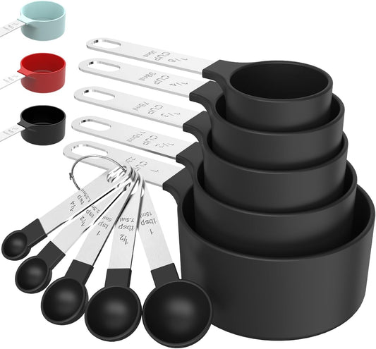 Measuring Cups & Spoons Set Stackable Cups and Spoons Nesting Measure Cups with Stainless Steel Handle