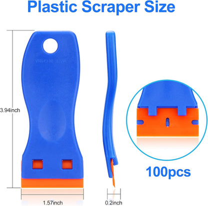 4 Pcs Plastic Razor Blade Scraper and 100 Pcs Blades Remove Label Decal Tool For without Scratches