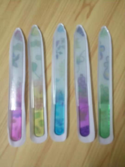 Crystal Glass Nail Files Manicure Set, Professional Double Sided Pedicure Files Best Glass Nail Files for Natural Nails Colorful Flower