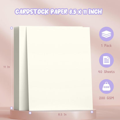 Cream Cardstock Paper 8.5 x 11 Ivory Cardstock Printer Paper 8.5x11, Off White Card Stock Paper 8.5 x 11, 200 GSM