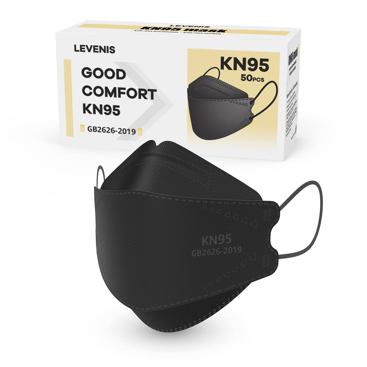 Face Masks 50 Pack Breathable Comfortable and Disposable KN95 Mask, Black