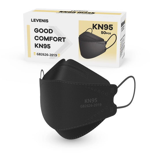 Face Masks 50 Pack Breathable Comfortable and Disposable KN95 Mask, Black