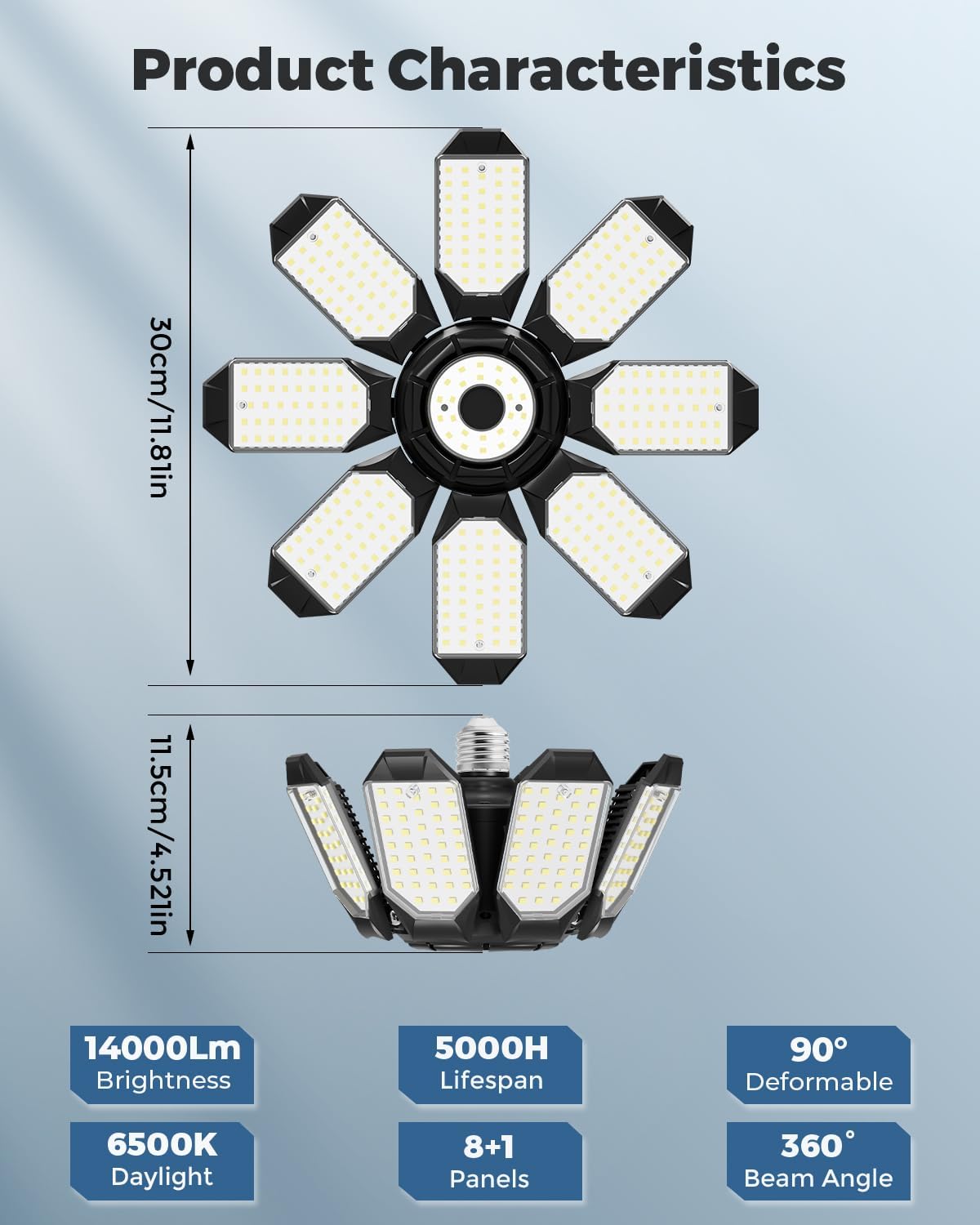 LED Garage Ceiling Lights 2 Pack w  8+1 Adjustable Panel, Super Bright 28000LM Deformable Basement