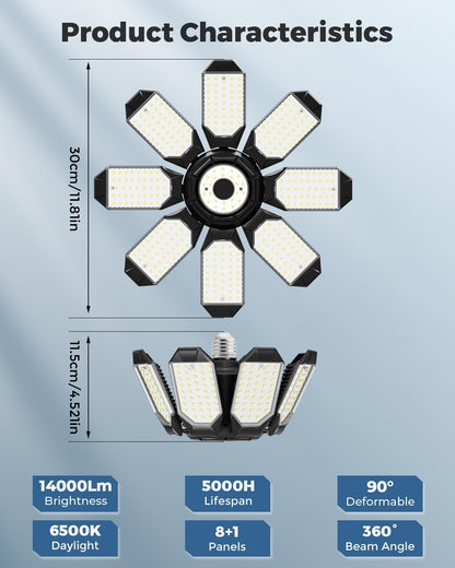 LED Garage Ceiling Lights 2 Pack w  8+1 Adjustable Panel, Super Bright 28000LM Deformable Basement