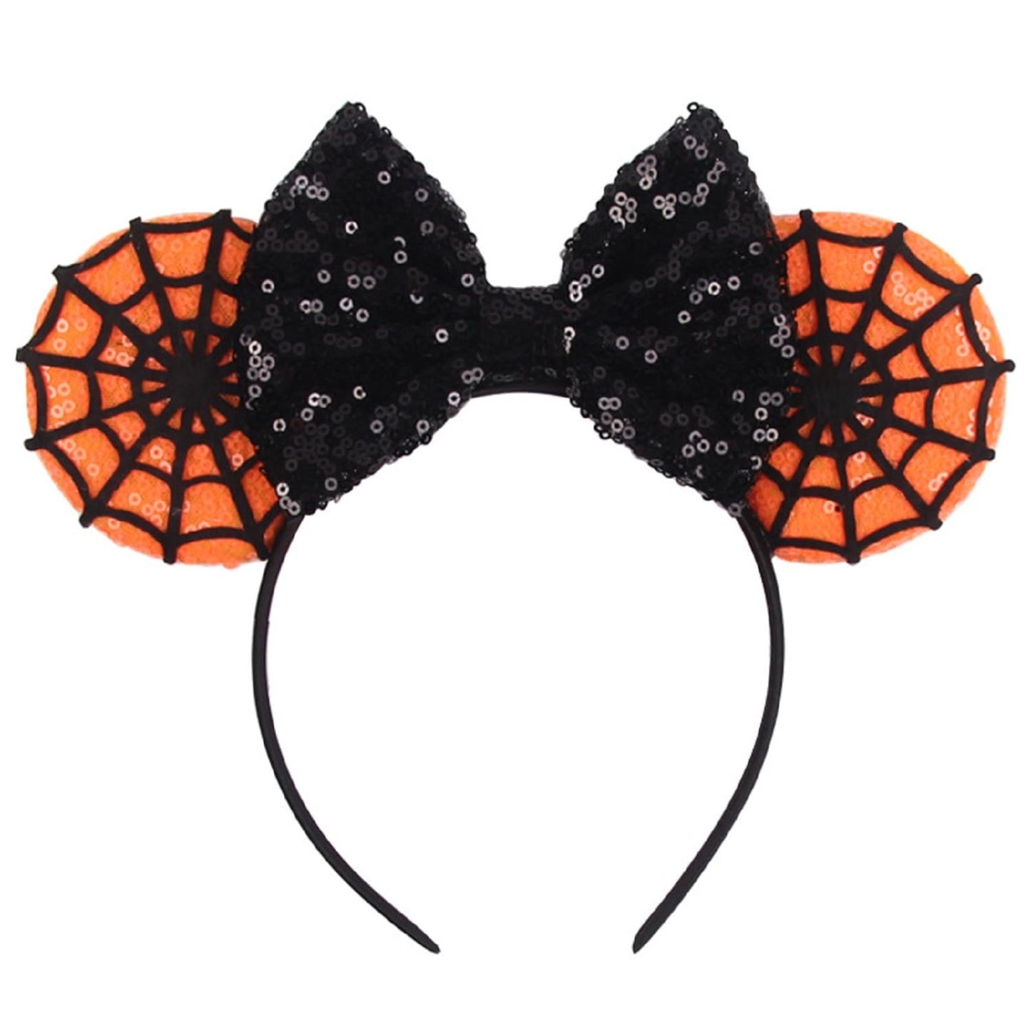 Halloween & Christmas Hairband Hand-made Headband with Adjustable Mouse Ears Glitter Sequin Spider Web Design