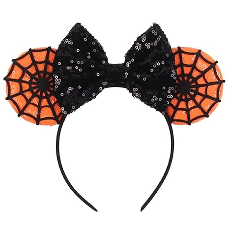 Halloween & Christmas Hairband Hand-made Headband with Adjustable Mouse Ears Glitter Sequin Spider Web Design