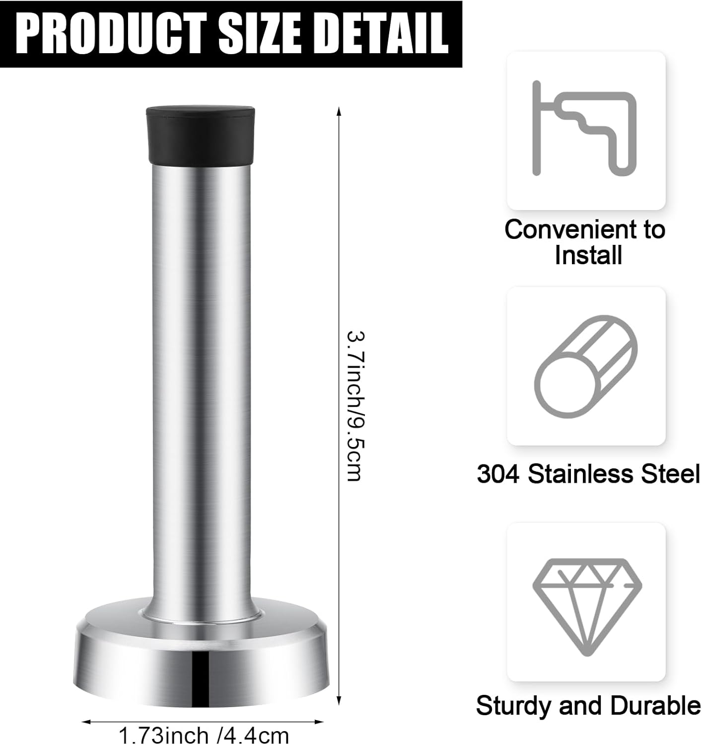 10 Pcs Door Stop 3.7 Inch Heavy Duty 304 Stainless Steel Door Stopper with Rubber Tips Bumper Wall