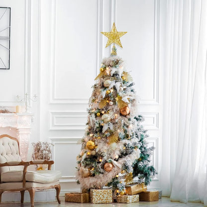 Tree Toppers Xmas Glitter Gold Hollow Star Treetop Topper for Christmas Tree Decoration