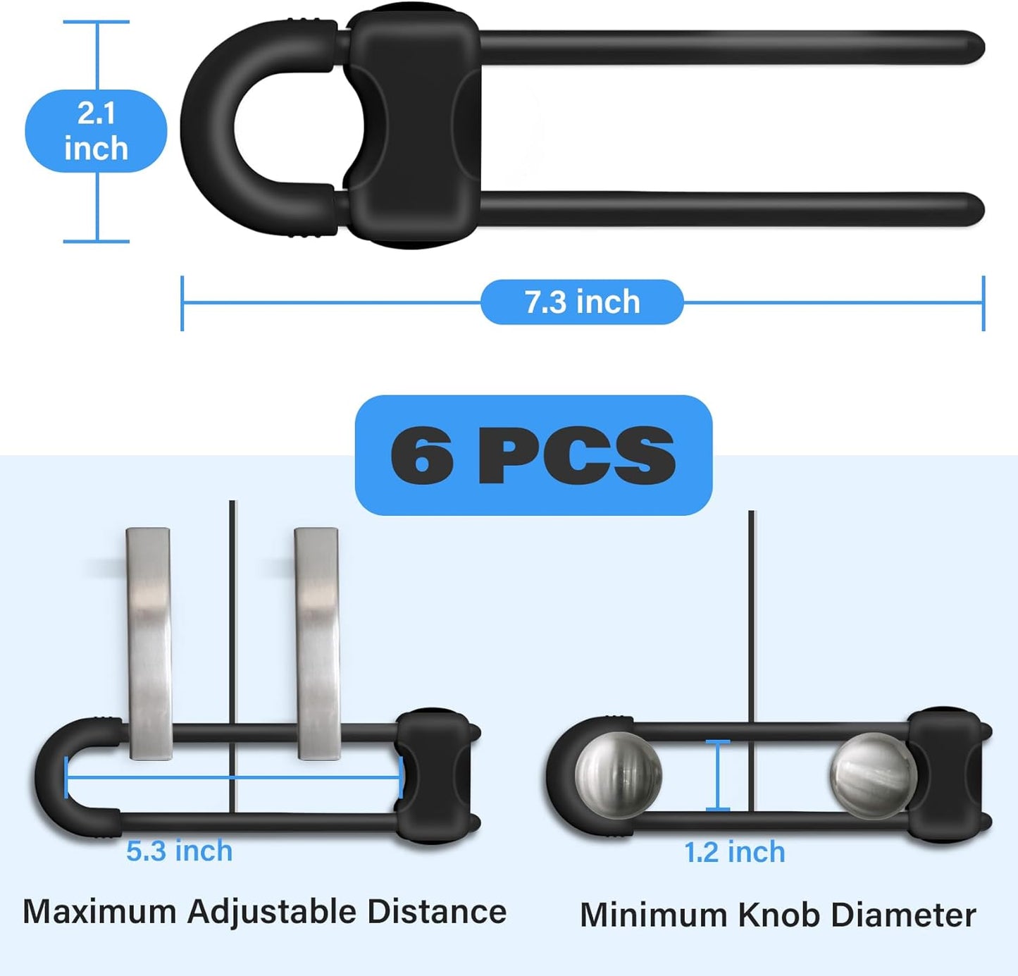 6 Pack U-Shaped Child Locks for Cabinets, Child Proof Cabinet Latches,Child Safety Cabinet Locks