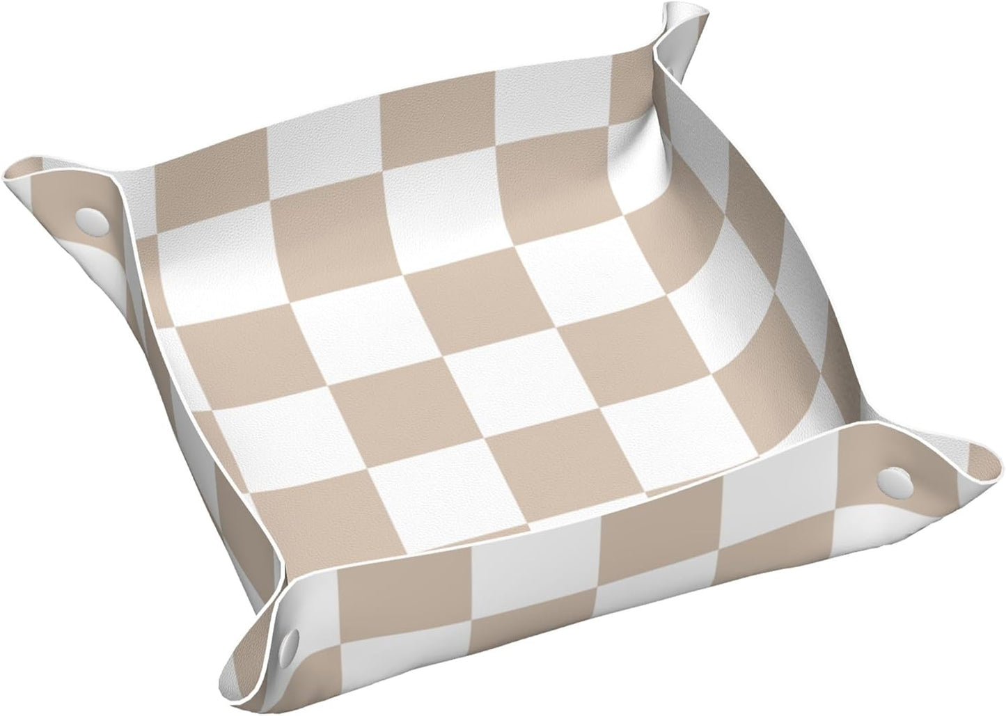 8 Inches Jewelry Tray PU Leather Cute Aesthetic Checkered Room Decor Preppy Accessories for Teen Girls Women