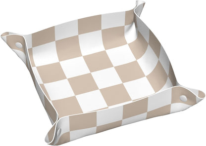 8 Inches Jewelry Tray PU Leather Cute Aesthetic Checkered Room Decor Preppy Accessories for Teen Girls Women