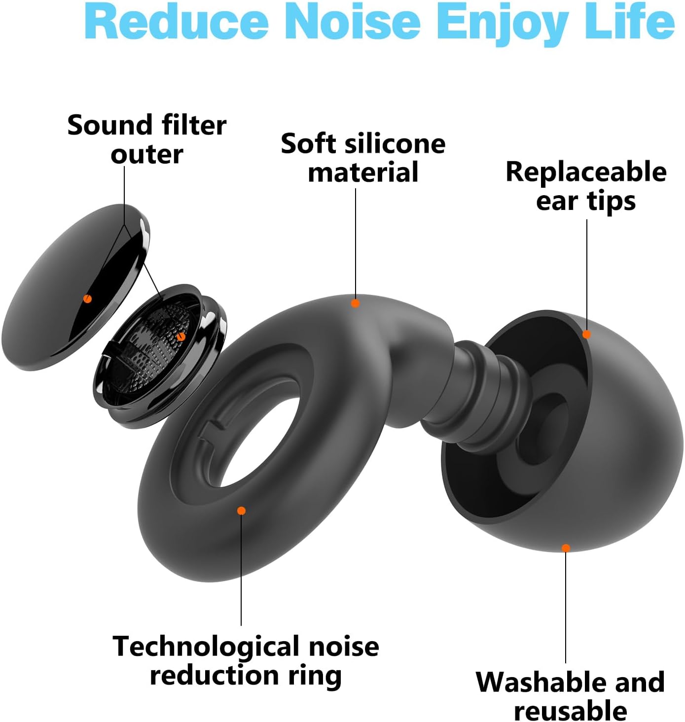 30dB Reusable Silicone Earplugs with 8 Ear Tips & Case Ideal Sleep Ear Plugs Soft & Cozy Hearing Protection