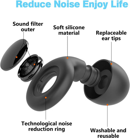 30dB Reusable Silicone Earplugs with 8 Ear Tips & Case Ideal Sleep Ear Plugs Soft & Cozy Hearing Protection