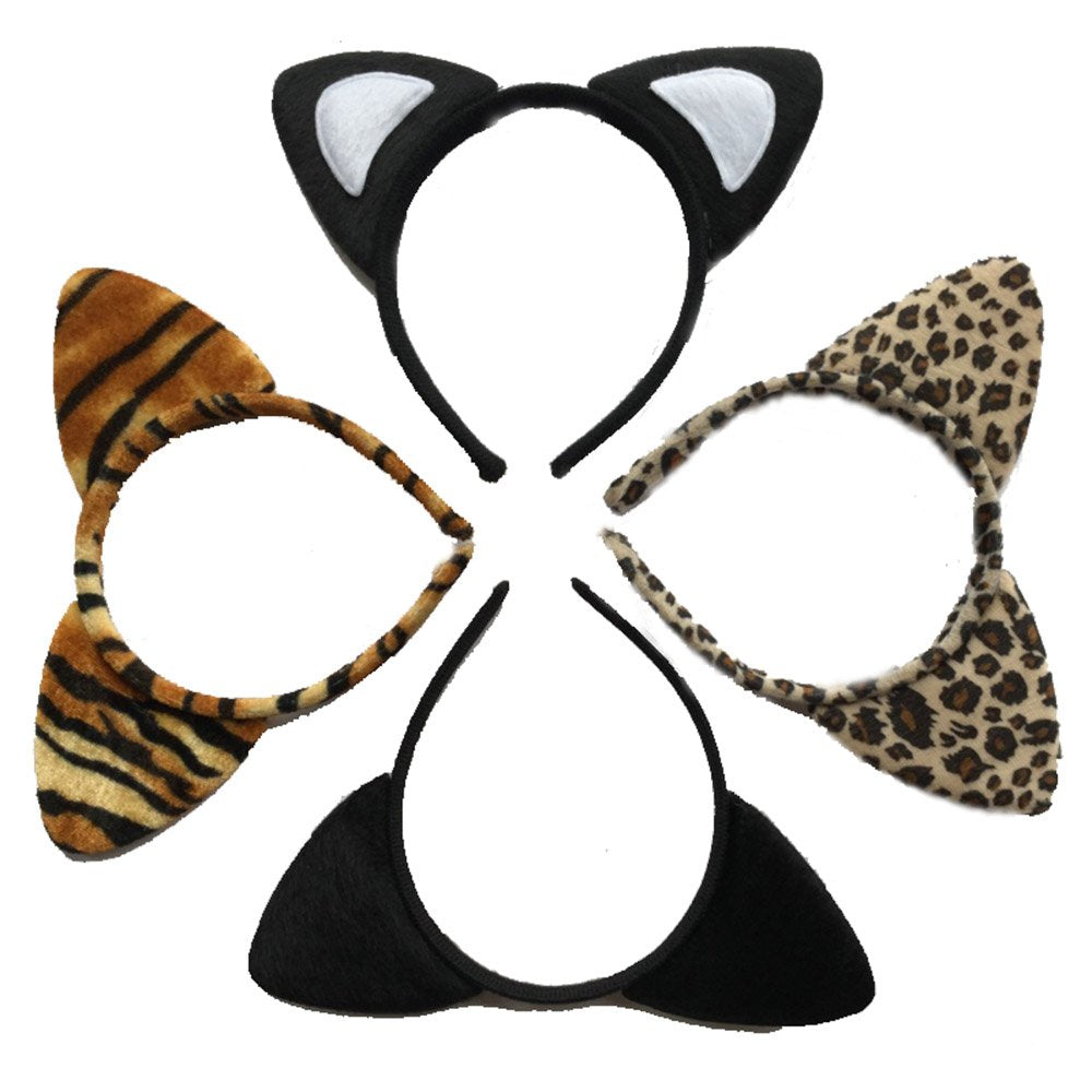 4 Pack Cloth Headband Tiger Leopard Cat Ear Headband Animal Cartoon Hair Hoop Accessories