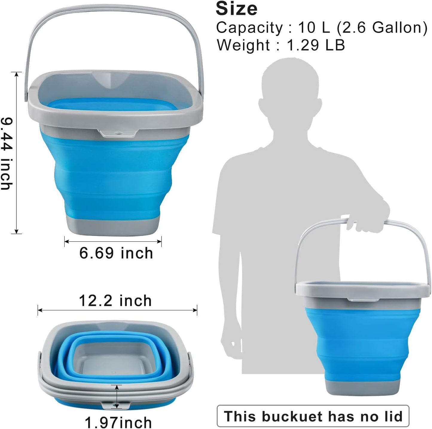 Bucket with Handle for Household Cleaning Portable Silicone Ice Bucket for Outdoor Camping Fishing