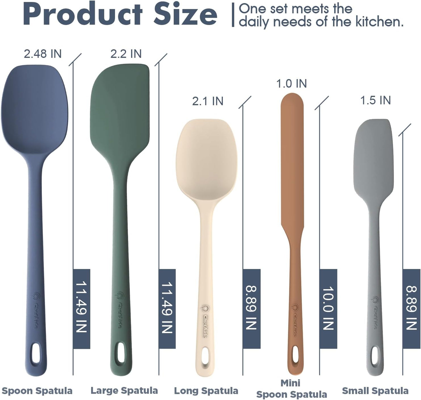 5 Pieces Food Grade Rubber Spatula Upgrade Strong Handle with Ergonomic Grip Heat Resistant