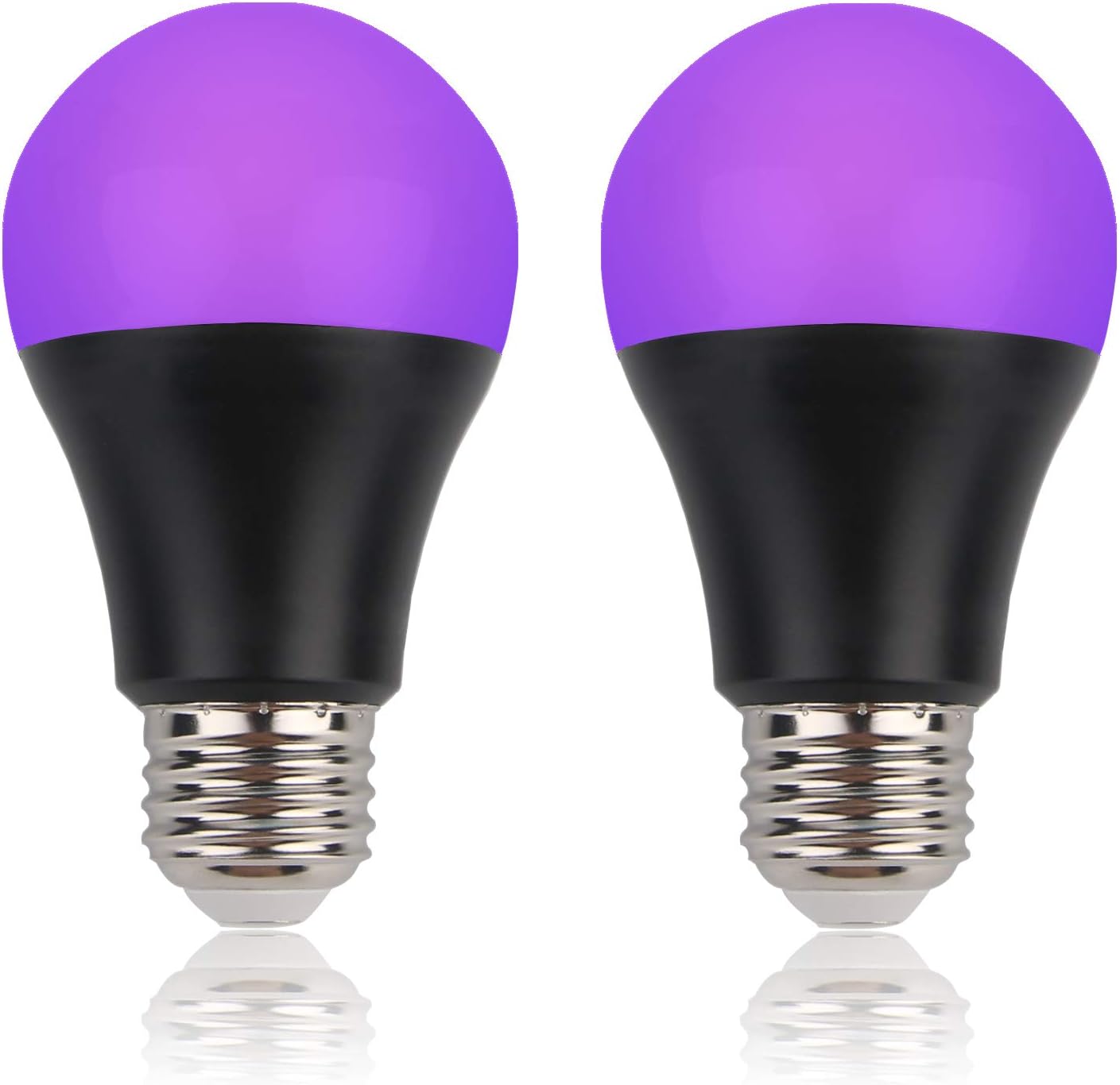 UV Led Black Light Bulb 2 Pack 8W 60W Equivalent) A19 E26 Blacklight Bulb UVA Level 385 400nm Glow in Dark for Body Paint