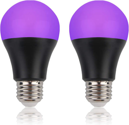 UV Led Black Light Bulb 2 Pack 8W 60W Equivalent) A19 E26 Blacklight Bulb UVA Level 385 400nm Glow in Dark for Body Paint