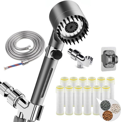 Shower Head with Handheld High Pressure 3 Spray Modes Showerhead with Filters 12 Replaceable Water Softener