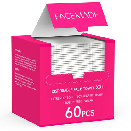 60 Count XXL Disposable Face Towels 12" × 12" 100% USDA Biobased Face Towelettes Disposable Clean Facial Towels