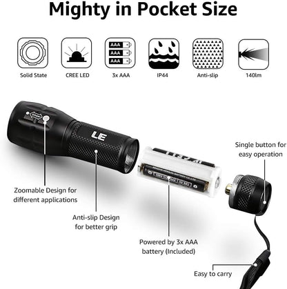 LED Flashlights High Lumens Small Flashlight Waterproof, Adjustable Focus Flash Light for Outdoor