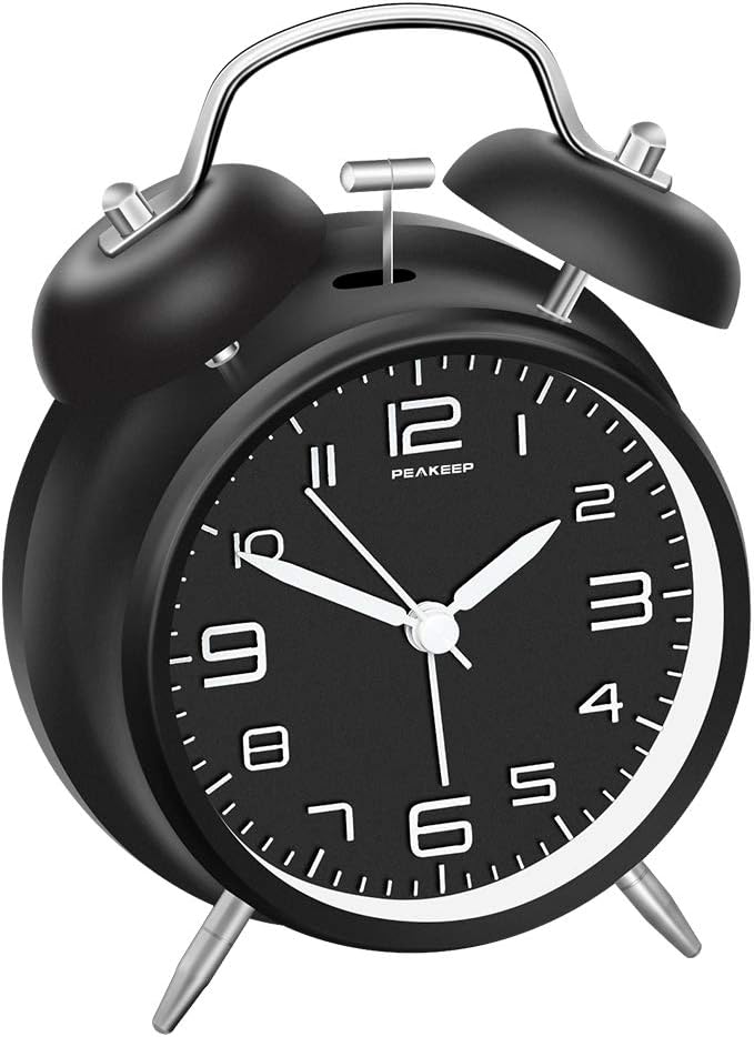 Twin Bell Loud Alarm Clock for Heavy Sleepers Backlight Battery Operated Old Fashioned Alarm Clock