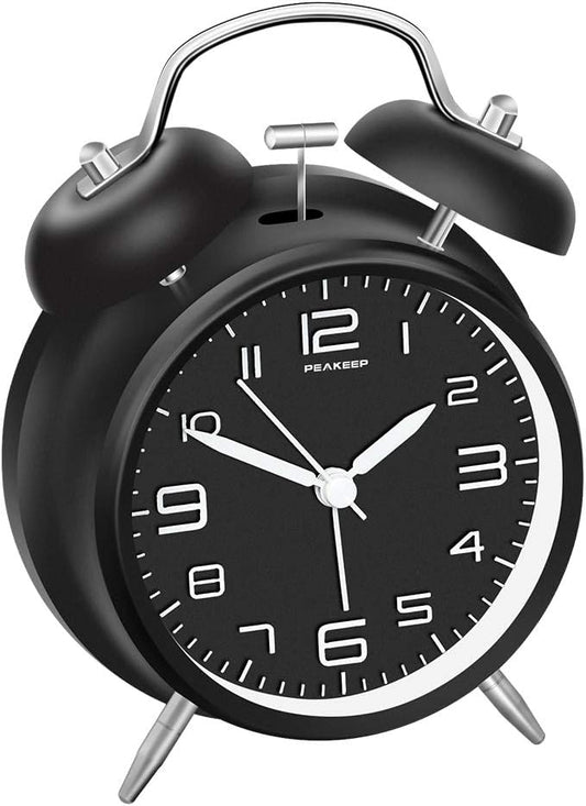 Twin Bell Loud Alarm Clock for Heavy Sleepers Backlight Battery Operated Old Fashioned Alarm Clock