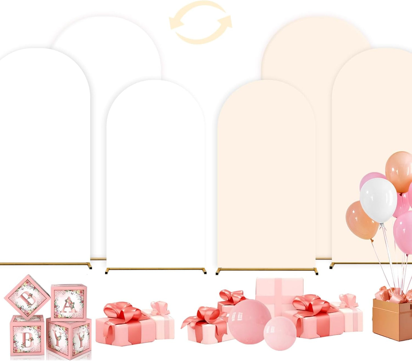 Set of 3 (7.2ft+6.6ft+6ft) Double Color Cover Spandex Fitted Arch Stand for Birthday Party Baby Shower