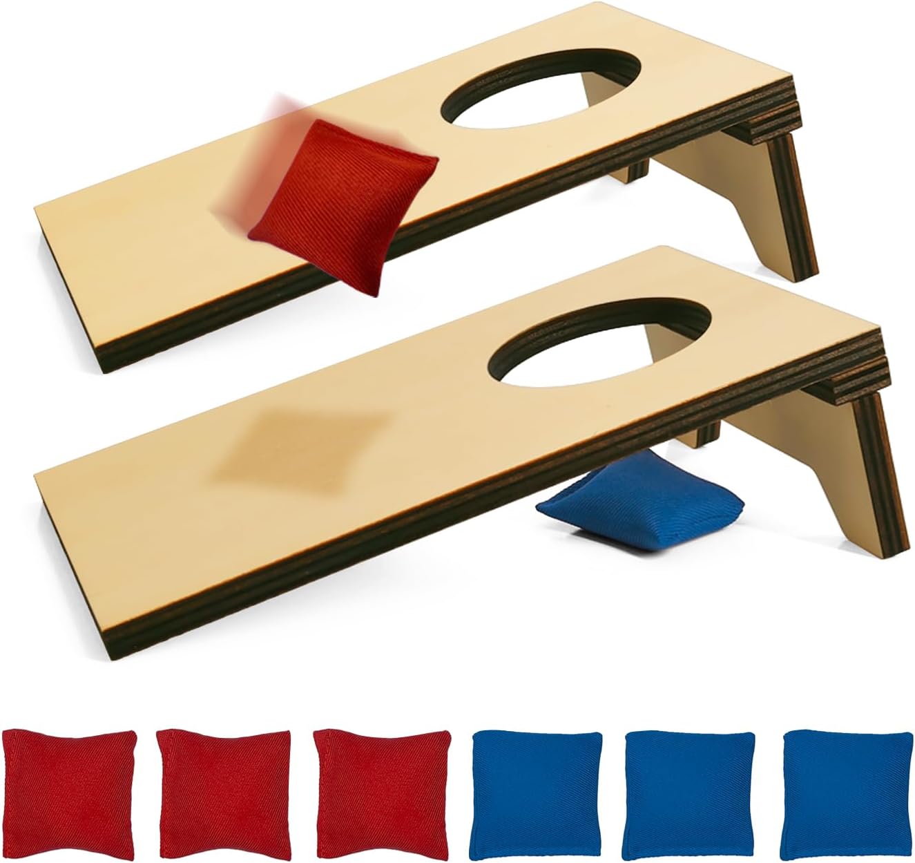 2PCS Mini Tabletop Cornhole Boards 4.7" W x 7.7" L Wooden Desktop Toss Game with 8 Bean Bags