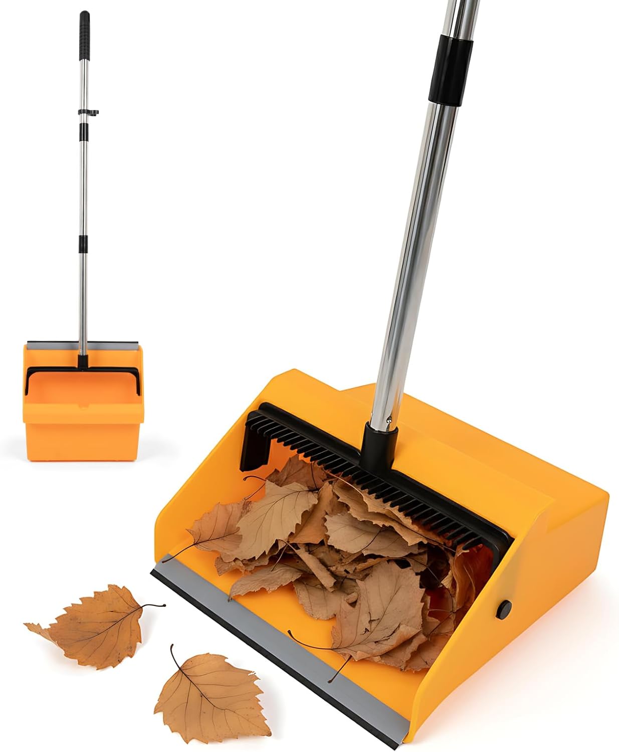 Large Commercial Dustpan with Comb Long Handle Upright Heavy Duty Dust Pan Outdoor Indoor