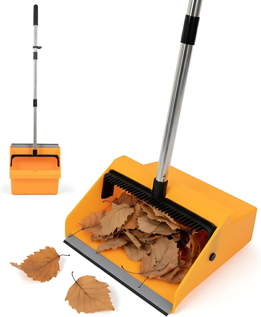 Large Commercial Dustpan with Comb Long Handle Upright Heavy Duty Dust Pan Outdoor Indoor