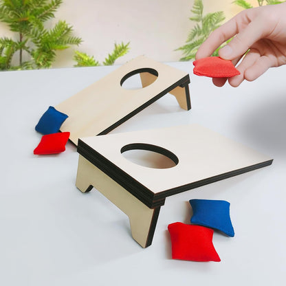 2PCS Mini Tabletop Cornhole Boards 4.7" W x 7.7" L Wooden Desktop Toss Game with 8 Bean Bags