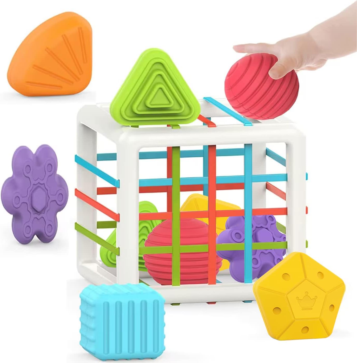 Montessori Toys for 1 Year Old, 6 Pc Multi Sensory Shape Toddler Developmental Learning Birthday Gifts