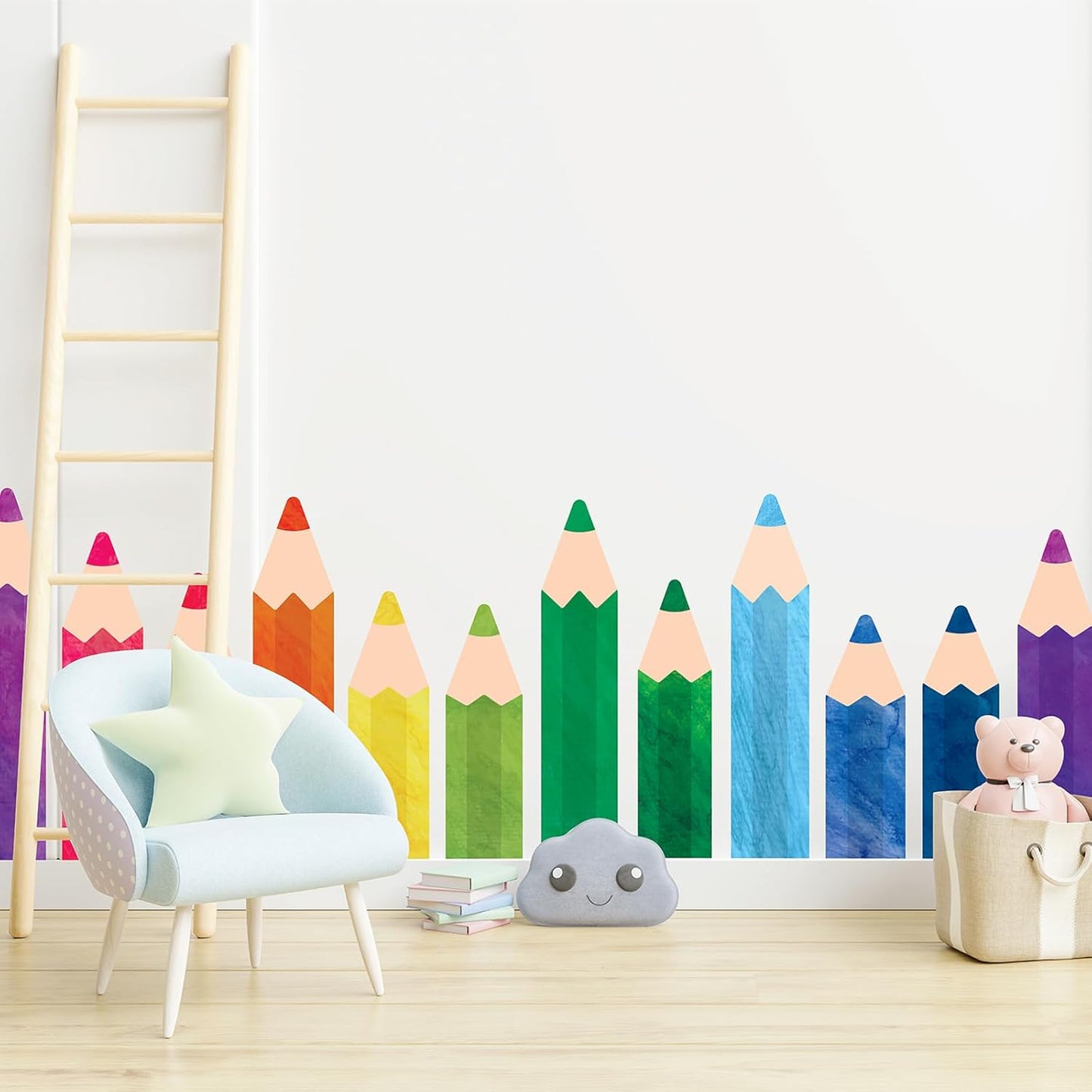 8 Sheets Colorful Pencils Wall Decals Waterproof Watercolor Pencils Wall Stickers Educational Peel