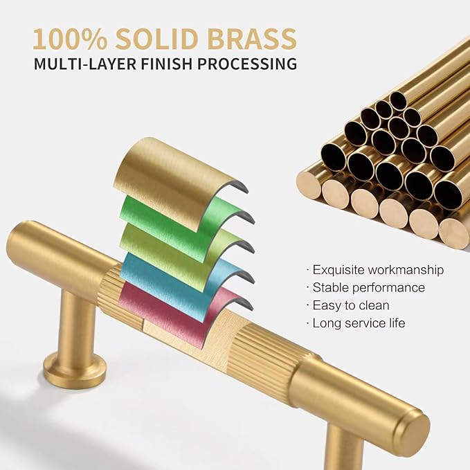 5 Pack Gold Kitchen Cabinet Handles Brushed Brass Dresser Drawer Pulls 3 Inches Furniture Door Handles