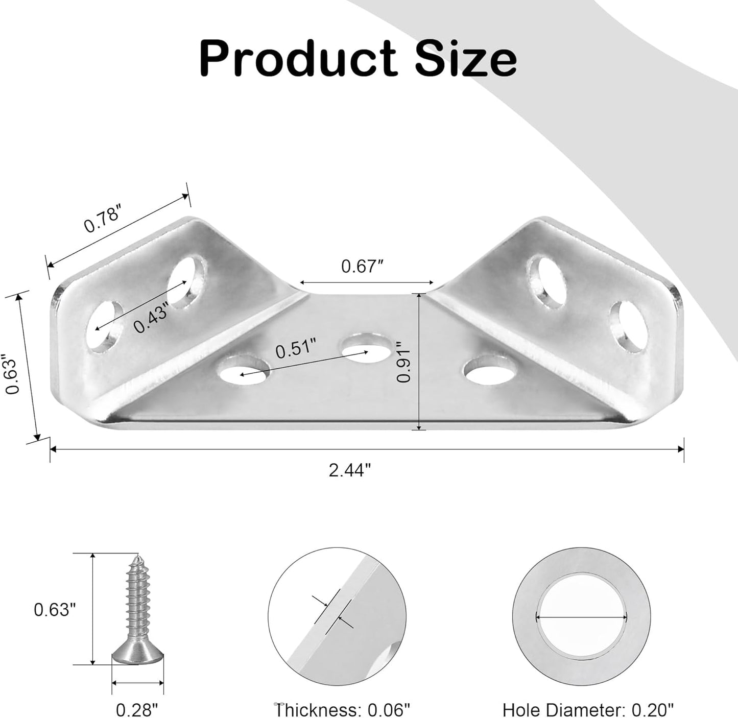 12-Pack Universal Stainless Steel Furniture Corner Connectors with Screws  Heavy Duty Triangular Support