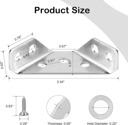 12-Pack Universal Stainless Steel Furniture Corner Connectors with Screws  Heavy Duty Triangular Support