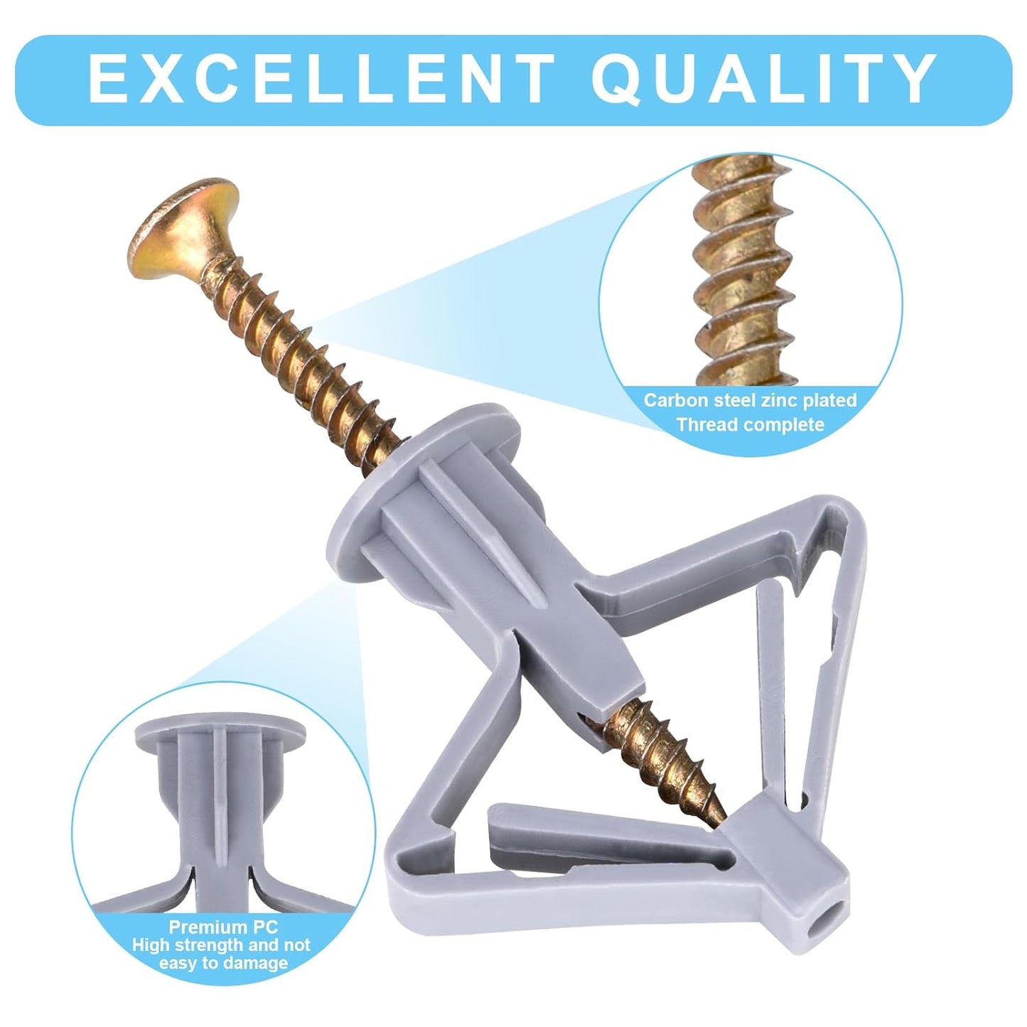 Wall Anchors One Size  65Lbs Anchors 50pcs+Screw 50pcs Drywall Anchor kit with Screws Self-Drilling Hollow Wall Anchors Grey