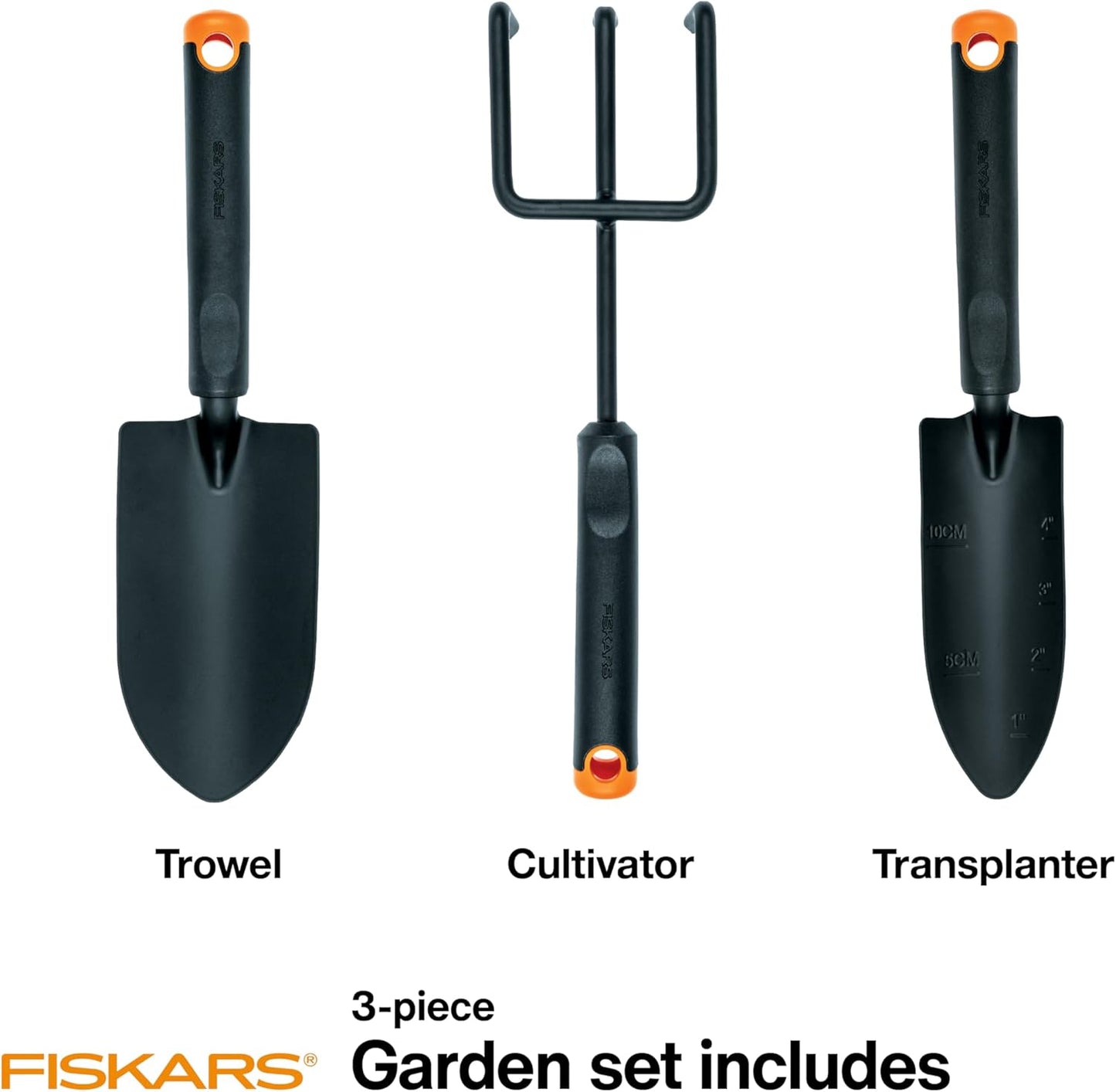 3 Piece Garden Tool Set Trowel Transplanter Cultivator Rust-Resistant Steel Heads