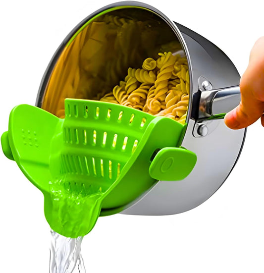 Strain Clip On Strainer for Pots and Pans Collapsible Silicone Pasta Strainer and Kitchen Gadget