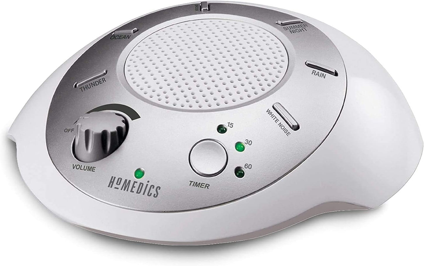 SoundSleep White Noise Machine Silver Small Travel Size with 6 Relaxing Nature Sounds Portable Therapy for Home