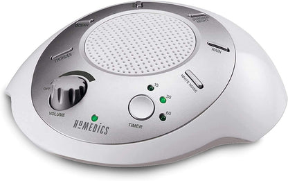 SoundSleep White Noise Machine Silver Small Travel Size with 6 Relaxing Nature Sounds Portable Therapy for Home