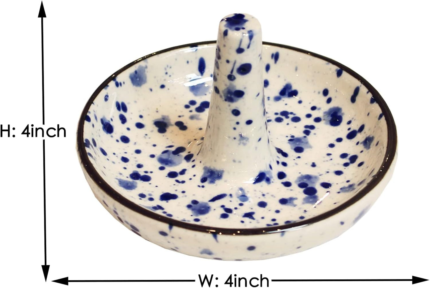Ceramic Ring Stand With Jewelry Plate Blue Dots Jewelry Holder for Rings Earrings Necklace Organizer
