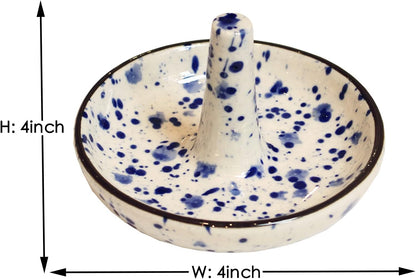 Ceramic Ring Stand With Jewelry Plate Blue Dots Jewelry Holder for Rings Earrings Necklace Organizer