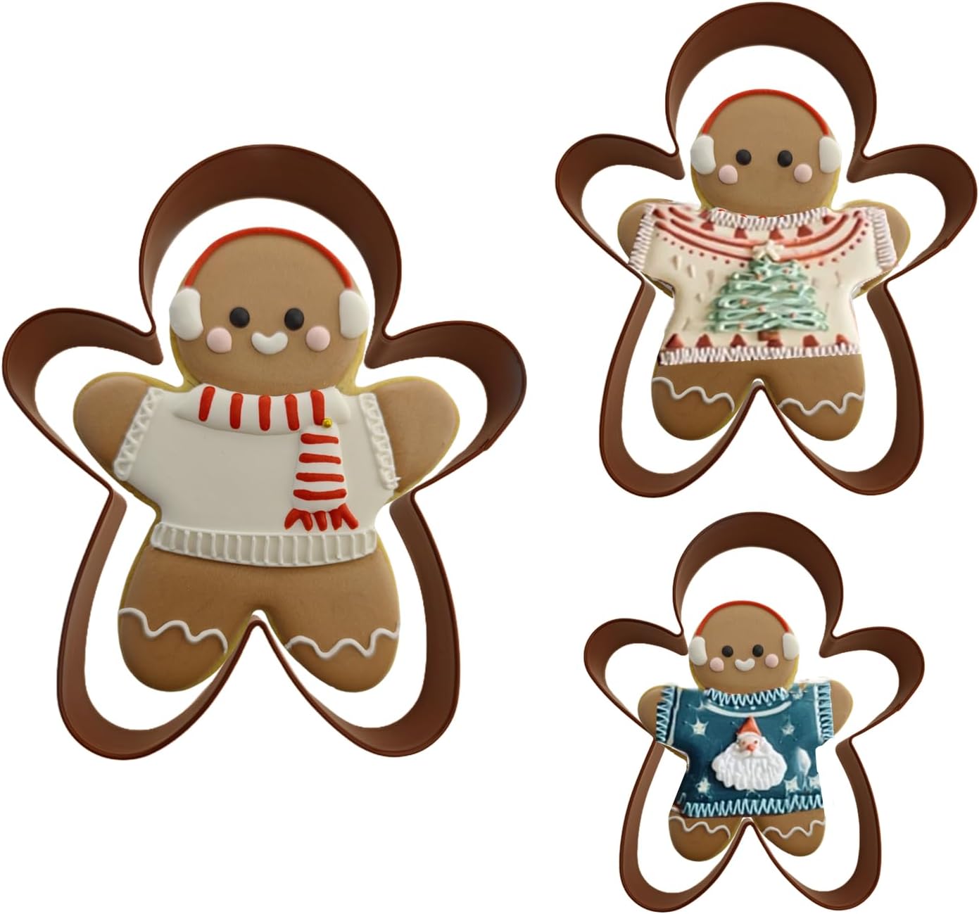 3PCs Gingerbread Man Cookie Cutters Assorted Size 5.12" 4.13" 3.11" Large Christmas Cookie Cutter Set