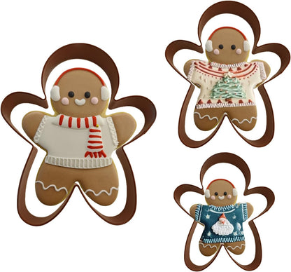 3PCs Gingerbread Man Cookie Cutters Assorted Size 5.12" 4.13" 3.11" Large Christmas Cookie Cutter Set