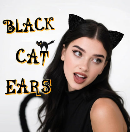 Cat Ears Headbands for Women Adult Black: Halloween Cat Women Costume Outfit Hair Accessories 3 Pack