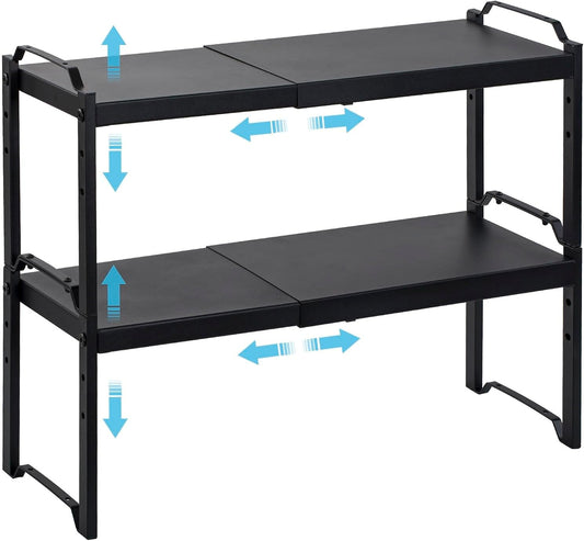 2 Pack Expandable Cabinet Countertop Shelves Stackable Shelves Organizers For Kitchen Cabinet Countertop